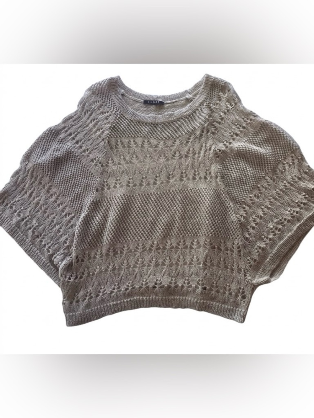 Cyrus Oatmeal Open Knit Poncho Sweater Beige Boho Crochet Style Women’s Medium